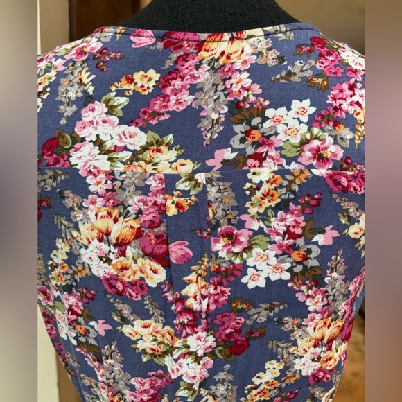 DOE & RAE BLUE/PINK FLORAL SLEEVELESS RUFFLE V-NECK CRUISE WEAR MAXI DRESS SZ S - Picture 7 of 9